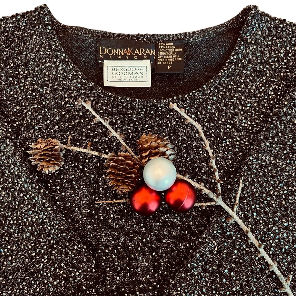 Donna Karan Black Label Vintage Wool Bergdorf Goodman Beaded Top Size Small